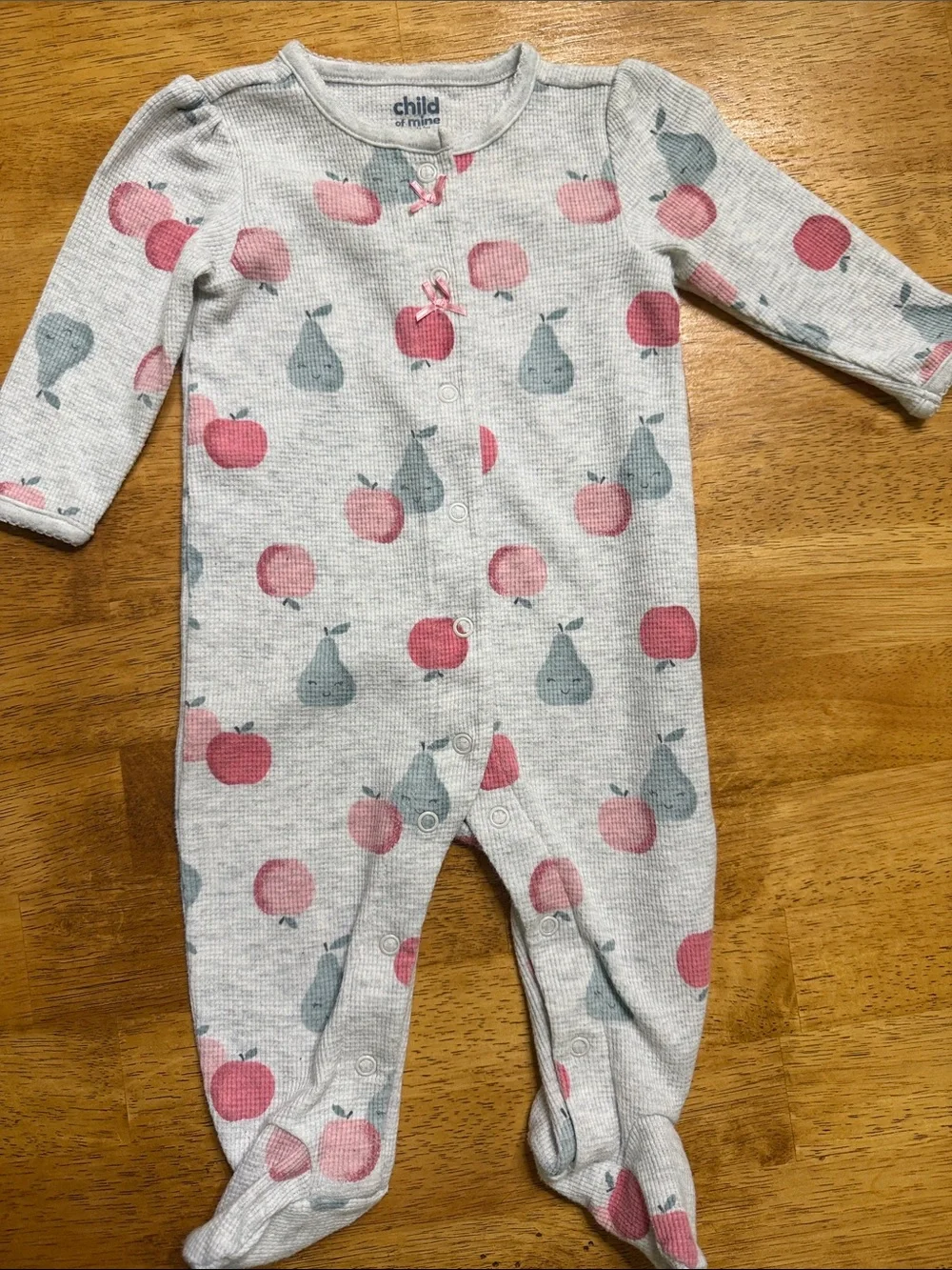 Carter's Gray Waffle-Knit Footed One-Piece with Pink Apple & Teal Pear Print